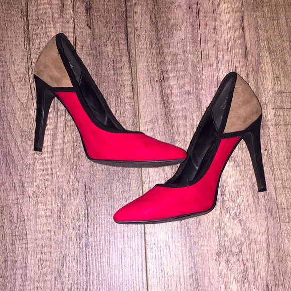 Heels - Suede - Red, Tan, & Black - Picture 1 of 3